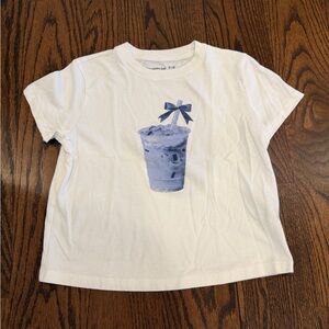 Kids White Graphic Tee with Blue Drink Print